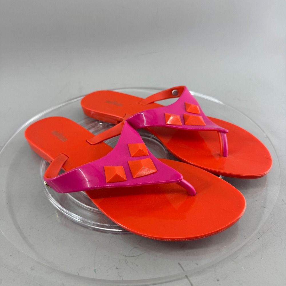 Melissa Womens Jelly Sandals Studded PVC Pink Orange Flip Flops Size 8